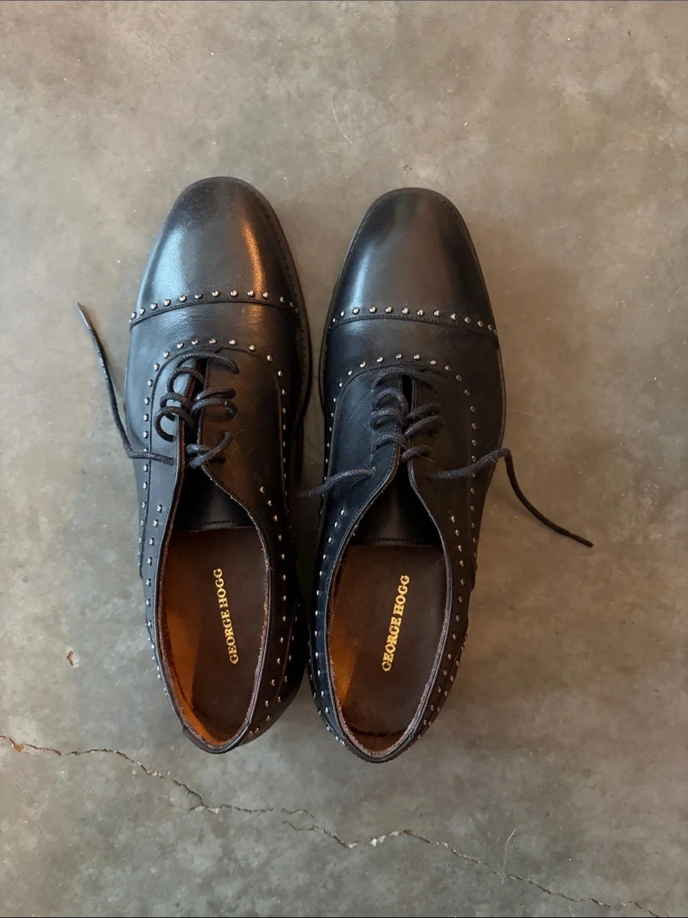 Women’s Black Studded Cap-Toe Derby Shoes
